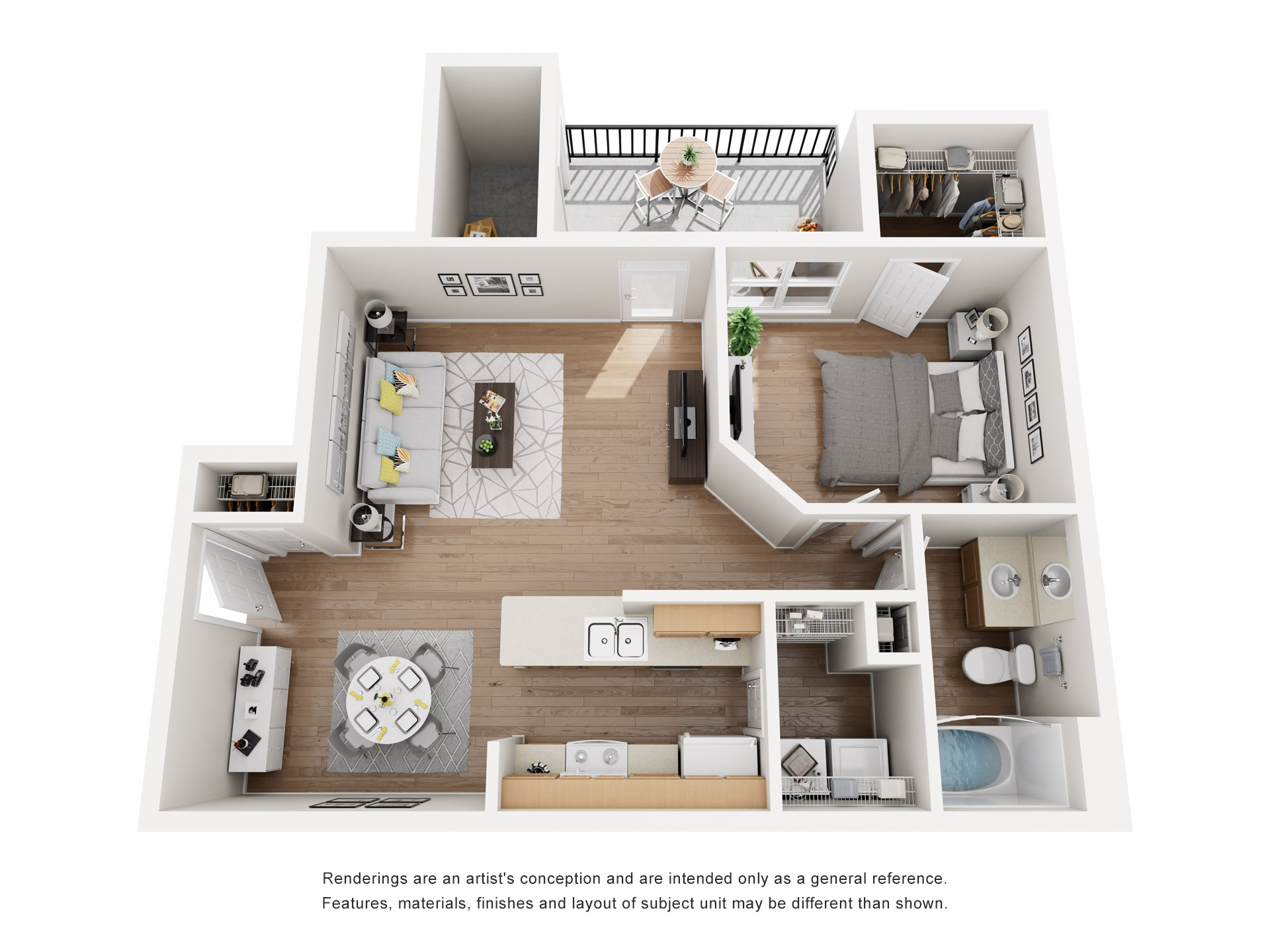 Floor plan for 1 bed, 1 bath, 915 sqft